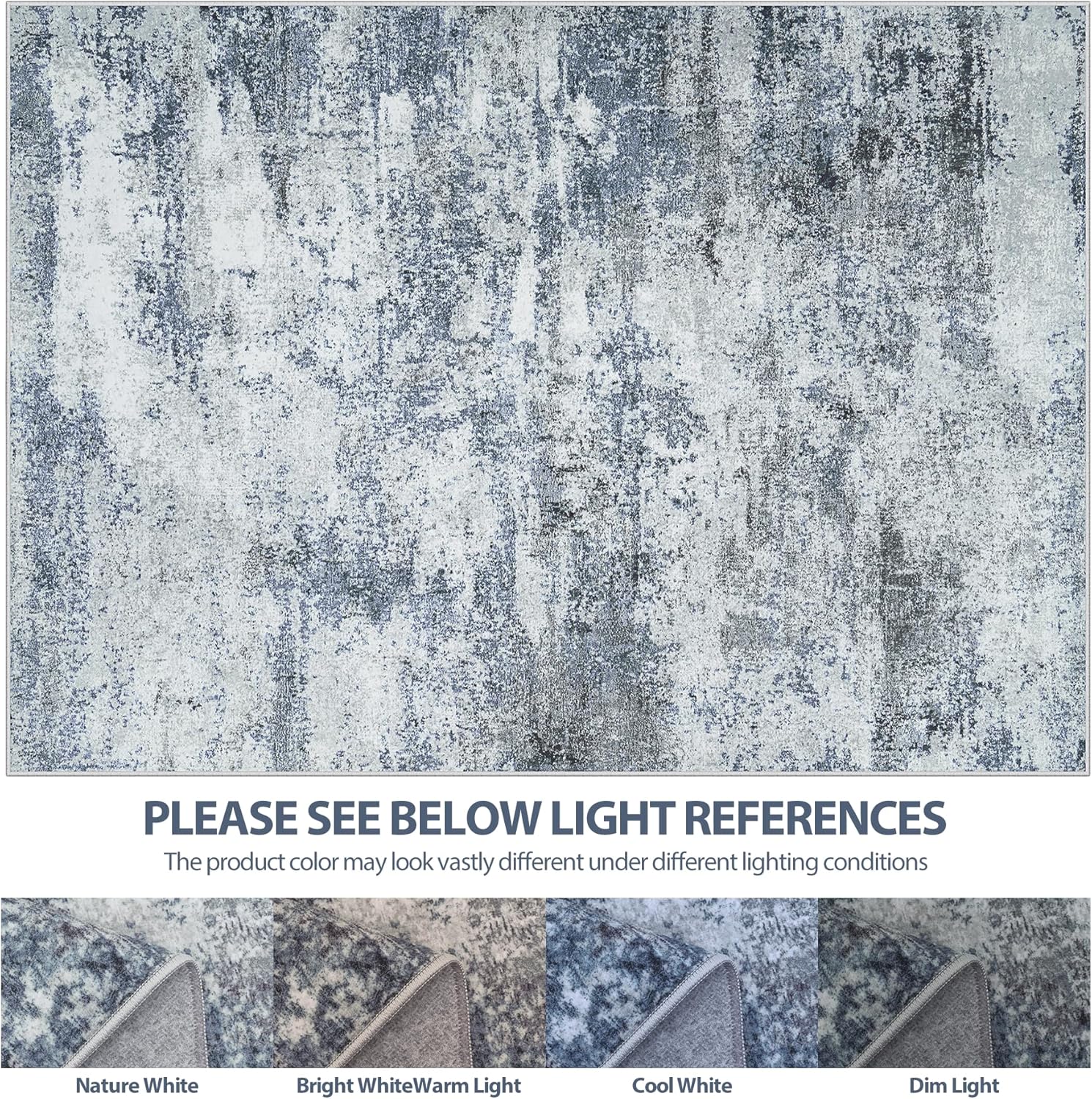 9x12 Area Rugs for Living Room Washable: Abstract Large Rug for Dining Room Bedroom Carpet Non Slip 9 by 12 Indoor Modern Nursery Home Office Blue Grey