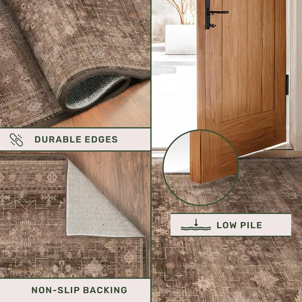 Hazo Haus Boho Taupe Brown Living Room Rug 8x10 - Modern Vintage Traditional Eclectic Oriental Neutral, Washable Low Pile Non-Slip Extra Large Area Rugs for Dining Under Table Bedroom Lounge