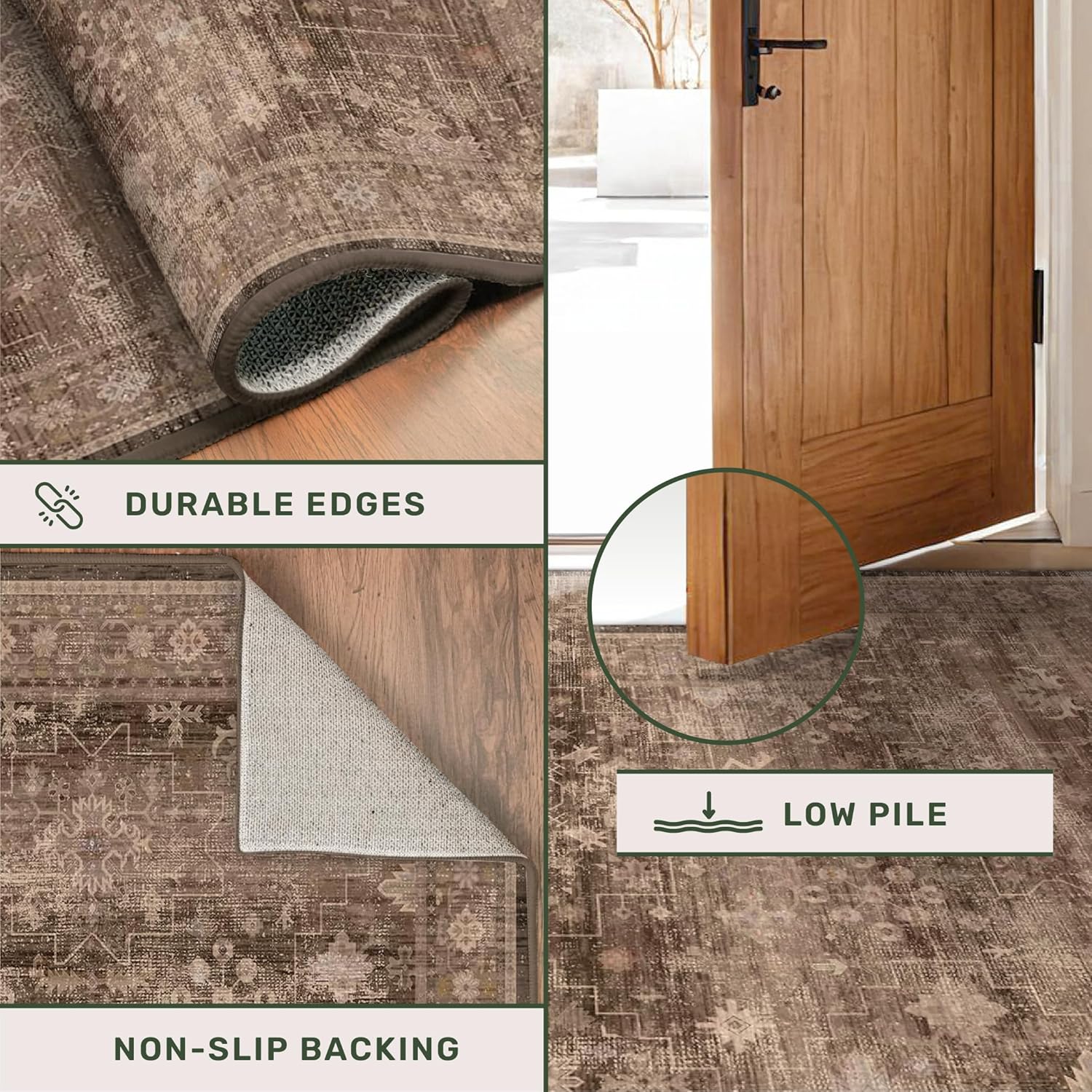 Hazo Haus Boho Taupe Brown Living Room Rug 8x10 - Modern Vintage Traditional Eclectic Oriental Neutral, Washable Low Pile Non-Slip Extra Large Area Rugs for Dining Under Table Bedroom Lounge