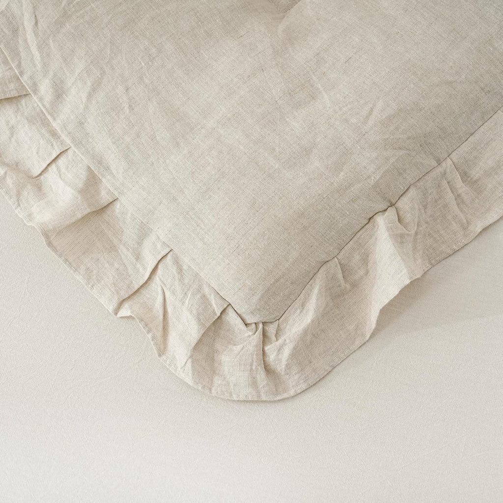 Merryword Linen Ruffled Comforter Set Queen Size 3 Pieces Natural French Flax Linen Bedding Shabby Chic Farmhouse Comforter Soft Breathable Moisture Wicking Bedding Set