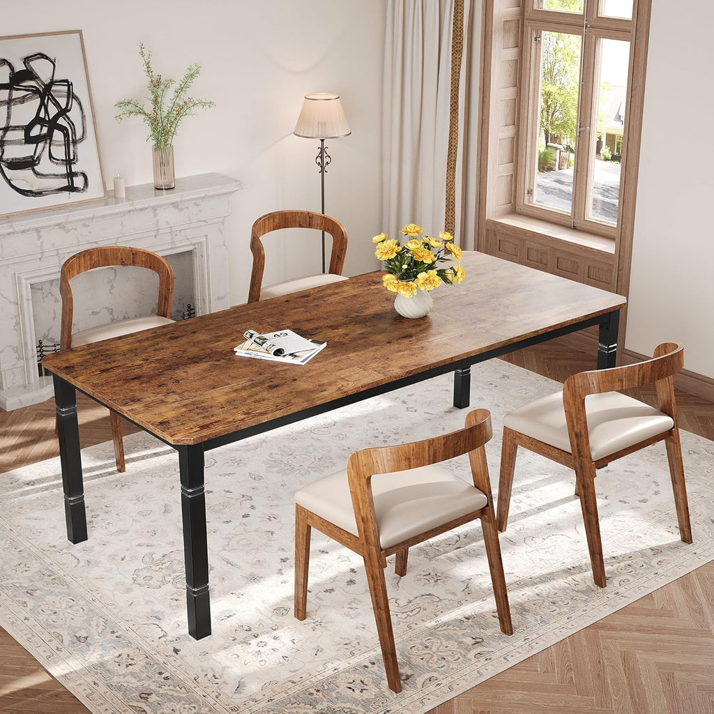 Garvee Large Dining Table for 6-8 People, 71" Wooden Kitchen Table with Sturdy Metal Frame, Dining Room Table for Dining Room, Kitchen, Black Leg & Retro