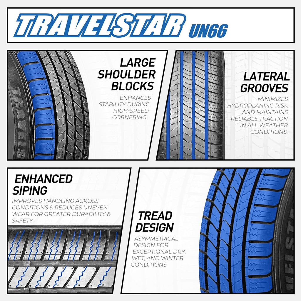 Set of 4 (Four) Travelstar UN66 255/50R20 105H All-Season High Performance CUV/SUV Tires 255/50/20 - Includes Three-Year Road Hazard Warranty UTQG 520AA (Tire Only)