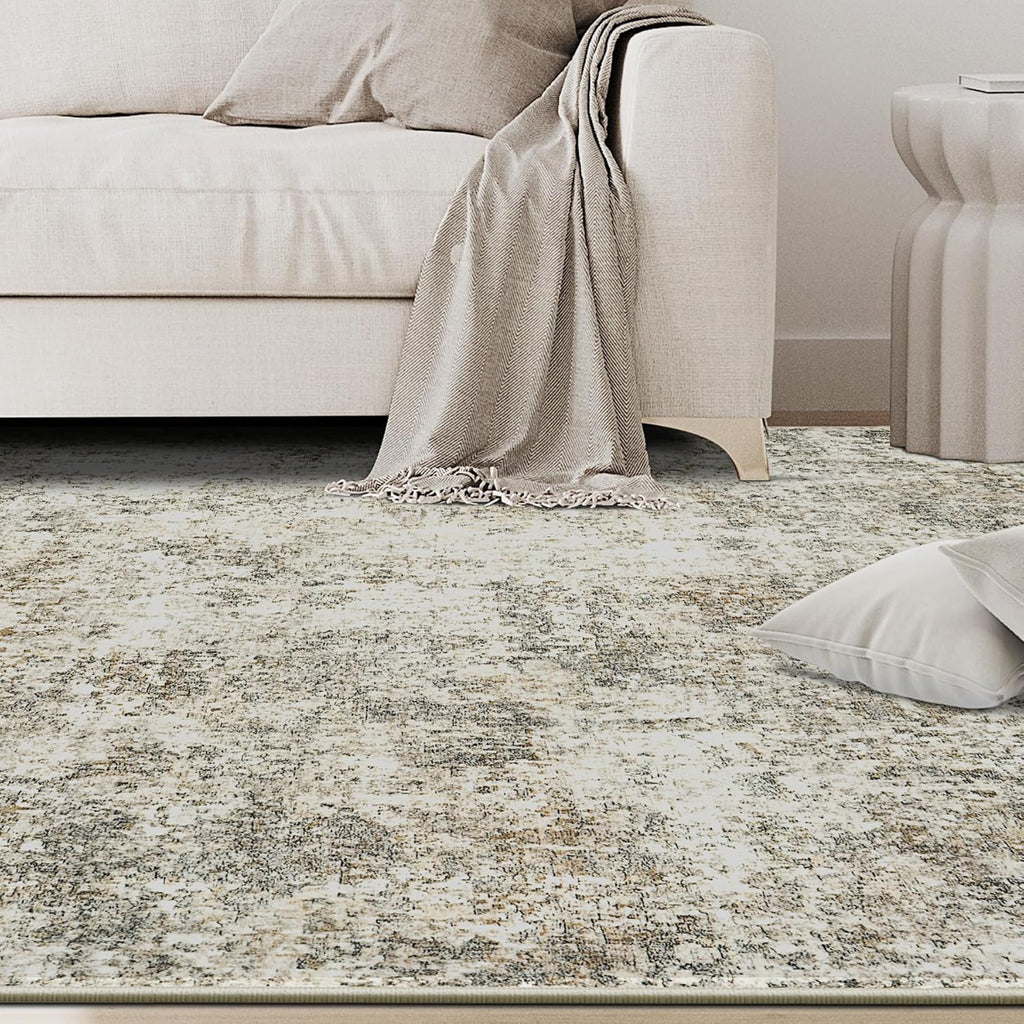 9x12 Area Rugs for Living Room Rug Washable: Abstract Large Rug for Dining Room Bedroom Carpet Non Slip 9 by 12 Indoor Modern Nursery Home Office Beige Brown
