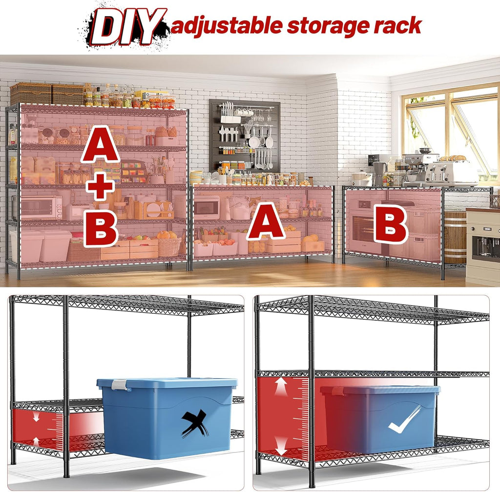 REIBII 3200LBS Storage Shelves 55.5" W Garage Shelving Heavy Duty 5 Tier Adjustable Wire Shelving Unit Metal Shelving for Garage Pantry Commercial Basement,55.5" W X 18''D X 71" H