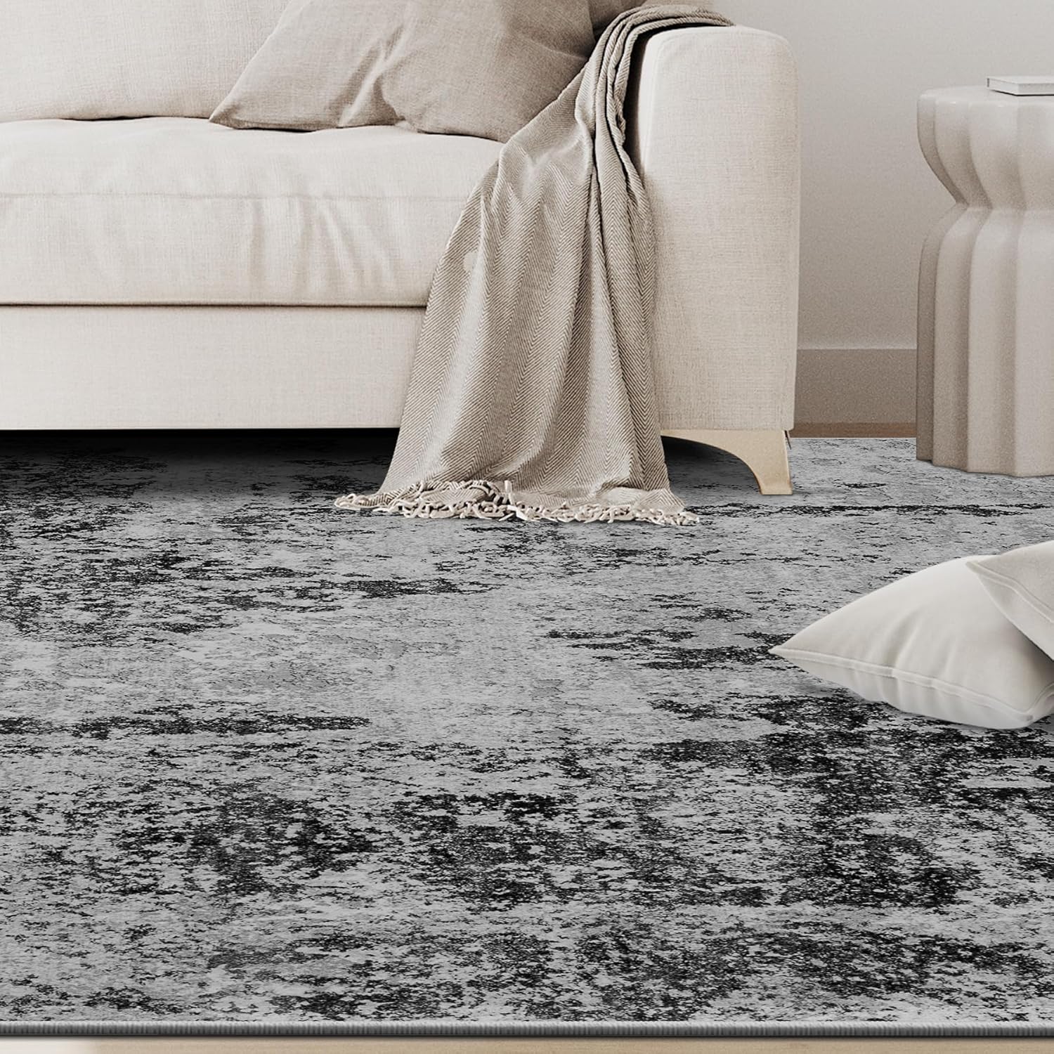 9x12 Area Rugs for Living Room Rug Washable: Abstract Large Rug for Dining Room Bedroom Carpet Non Slip 9 by 12 Indoor Modern Nursery Home Office Black Grey Gold