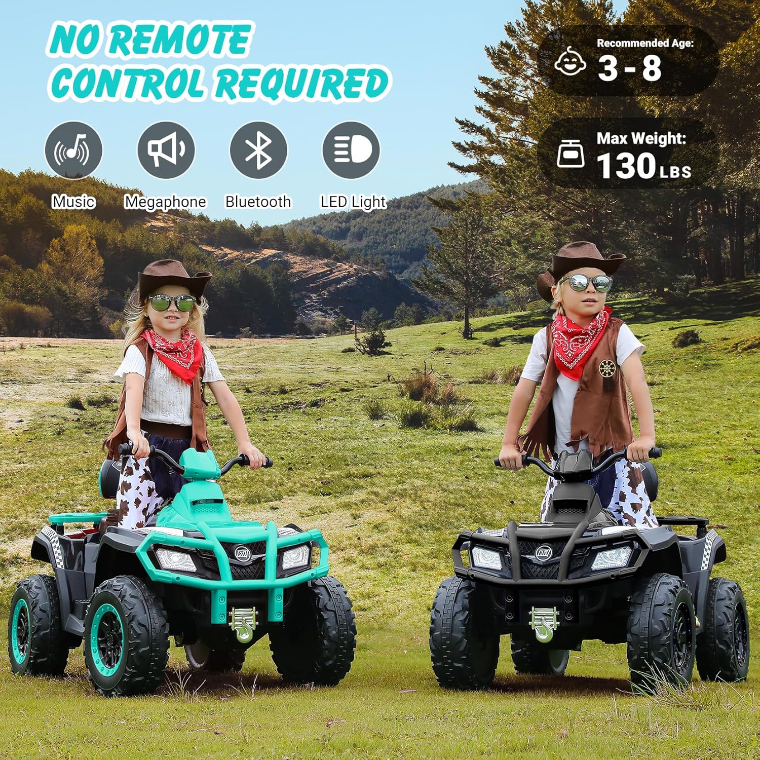 ELEMARA 24V 2 Seater Ride on ATV for Big Kids, Kids 4 Wheeler Battery Operated Toy, 5mph Max Speed,Electric Vvehicle,LED Headlights,Music,ATV for Kid Electric Quad for Boys & Girls, Light Green