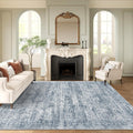 Soalmost 9x12 Area Rugs for Living Room, Non Slip Machine Washable Vintage Rugs, Low Pile Lightweight Large Rug for Bedroom, Dining Room, Home Office Blue