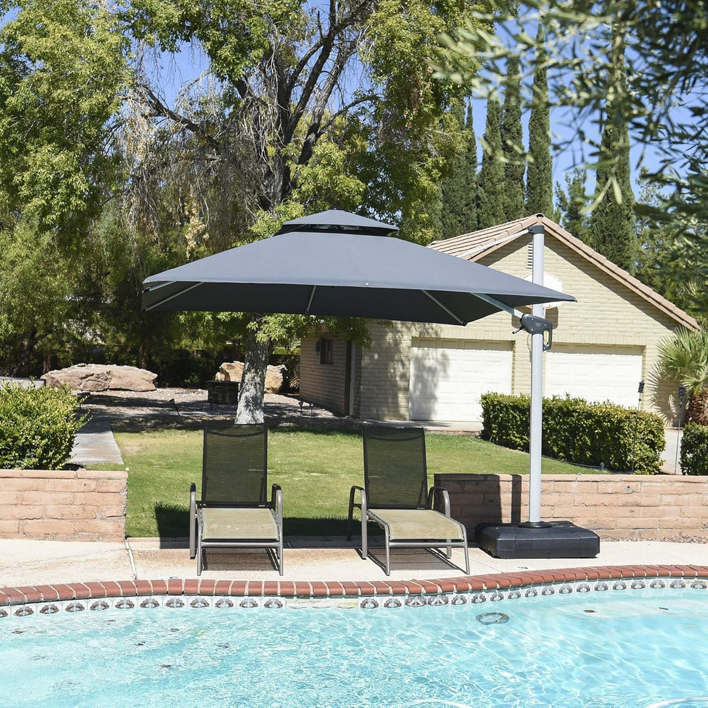 PURPLE LEAF 10ft Patio Umbrella Outdoor Square Umbrella Large Cantilever Umbrella Windproof Offset Heavy Duty Sun for Garden Deck Pool Patio, Grey