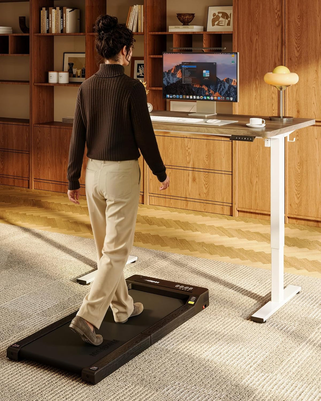 FLEXISPOT EN1 One-Piece Standing Desk with 1-Inch Thick Seamless Desktop, 48"x24" Electric Height Adjustable Desk for Home Office, Multi-Monitor Setups & Easy Assembly, Black Walnut