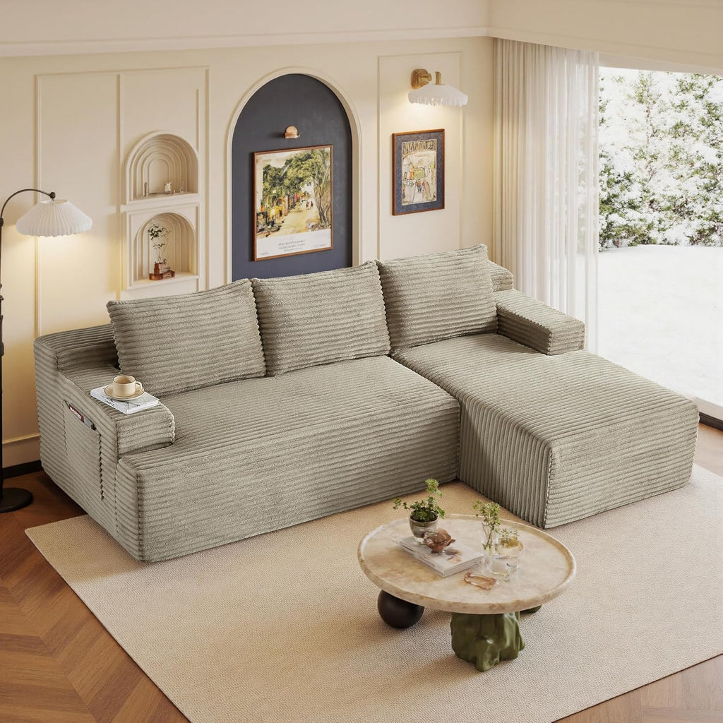 96" Sectional Couches for Living Room Cloud Couch Sofa with L-Shape Upholstered Boneless Couchs Modern Modular Sectional Couch with Chaise (Camel, 96" W+Right Facing Chaise+2Seaters)