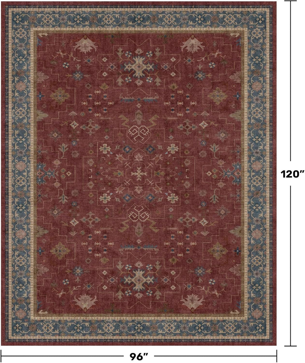 Hazo Haus Oriental 8x10 Large Area Rugs for Living Room - Burgundy Rug for Bedroom Under Bed, Dining Room Under Kitchen Table, Washable Soft Non Slip Unique Indoor Décor