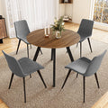 Zerifevni 34.6'' Round Dining Table and Chairs for 4 Space Saving for Apartment Kitchen Dining Room (Walnut Table+4 Grey Chairs)